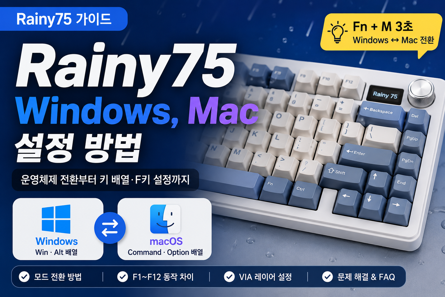 Rainy75 Windows & Mac 완벽 호환 가이드: 스위치 위치부터 VIA 레이어 매핑까지