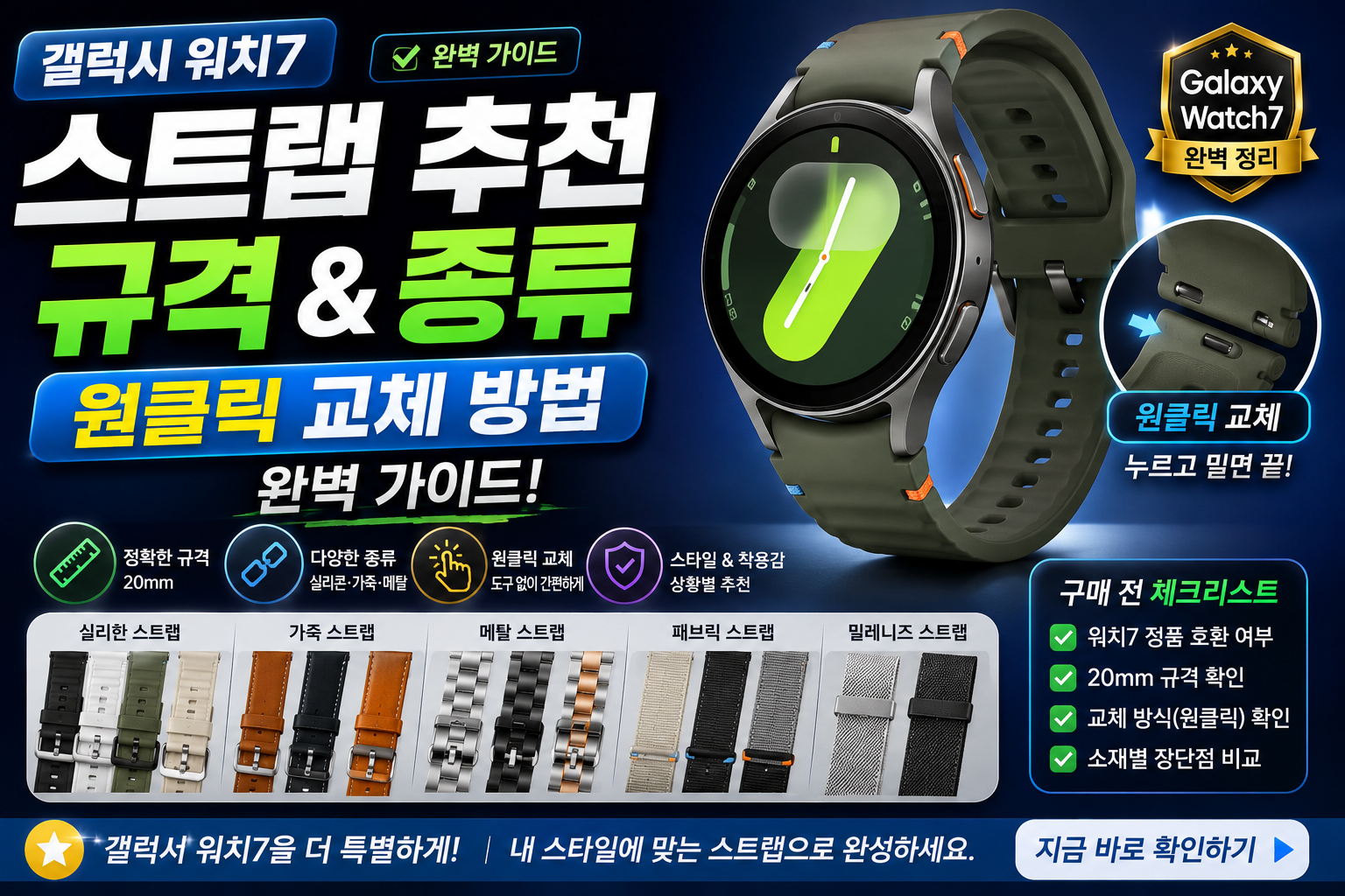 갤럭시 워치7 스트랩 추천 규격 종류 및 원클릭 교체 방법 완벽 가이드
