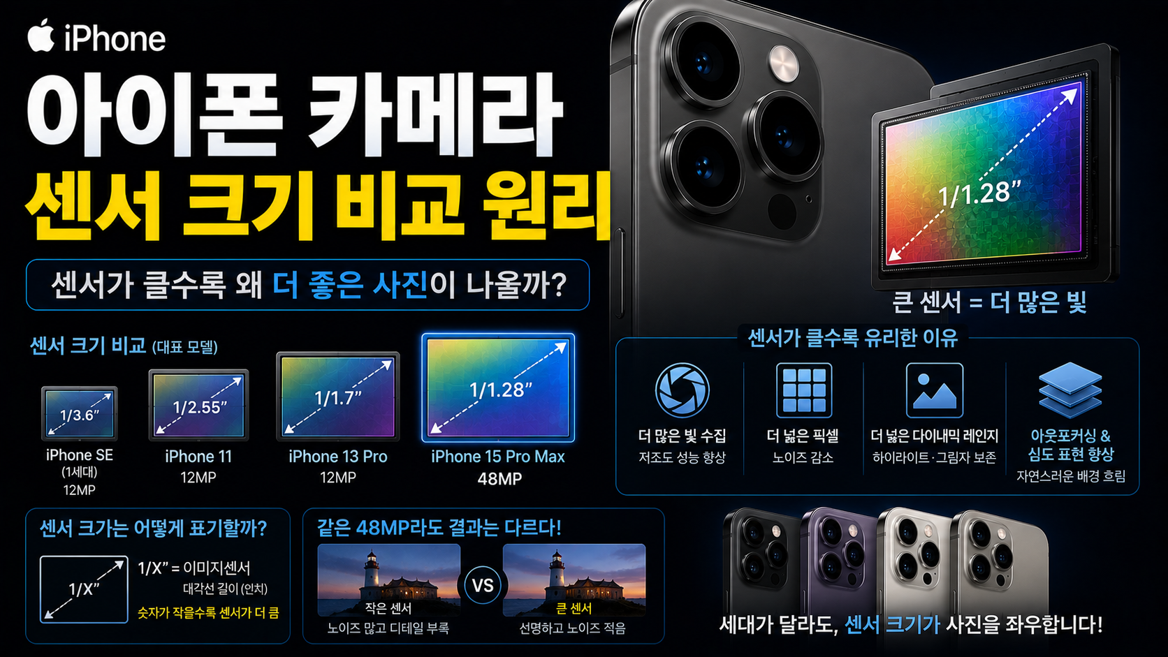 아이폰 카메라 센서 크기 비교 원리|센서가 커질수록 사진이 좋아지는 이유