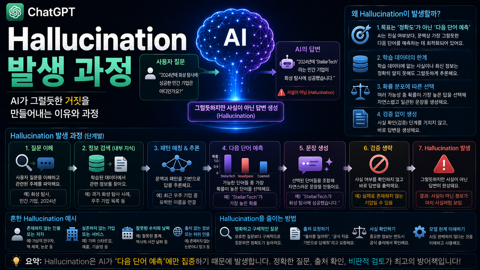 Hallucination 발생 과정｜AI는 왜 틀린 정보를 사실처럼 말할까?