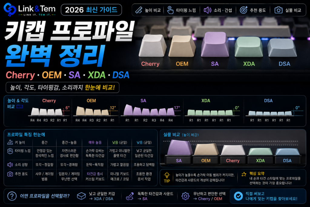 키캡 프로파일 5가지 비교｜Cherry·OEM·SA·XDA·DSA 높이 정리
