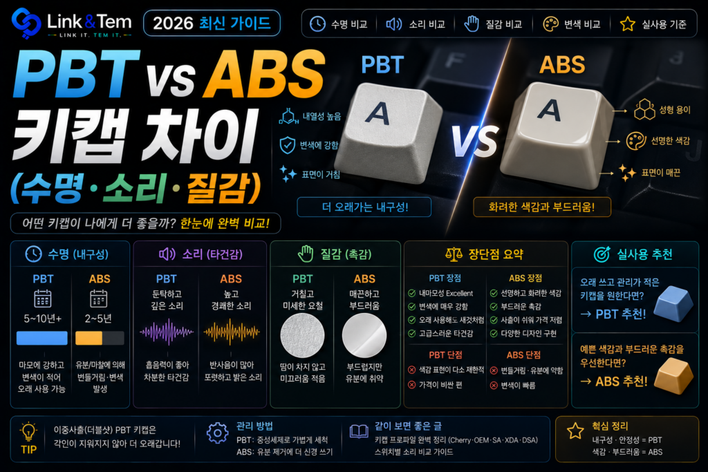 PBT vs ABS 키캡 차이：수명·소리·질감 3가지 기준으로 완벽 비교