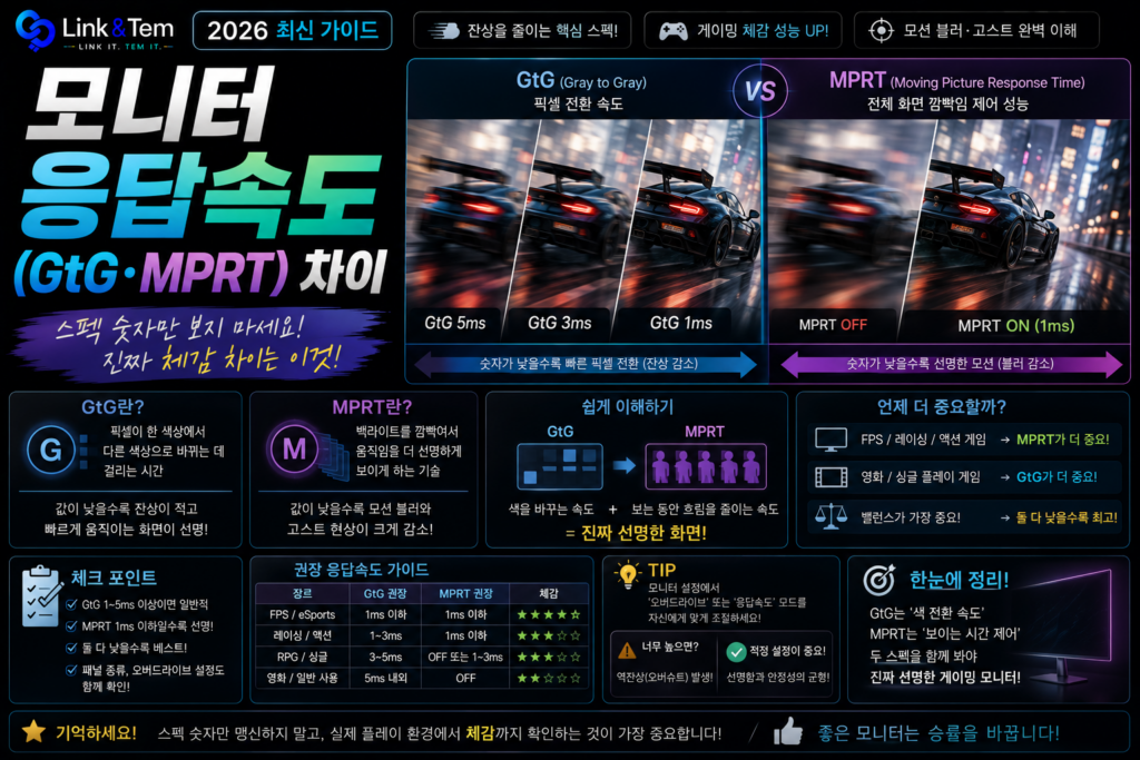 2026년 모니터 응답속도 기준｜GtG·MPRT·ClearMR 총정리
