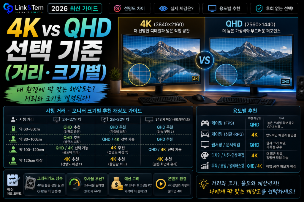 4K vs QHD 모니터 차이, 27인치와 32인치는 다릅니다