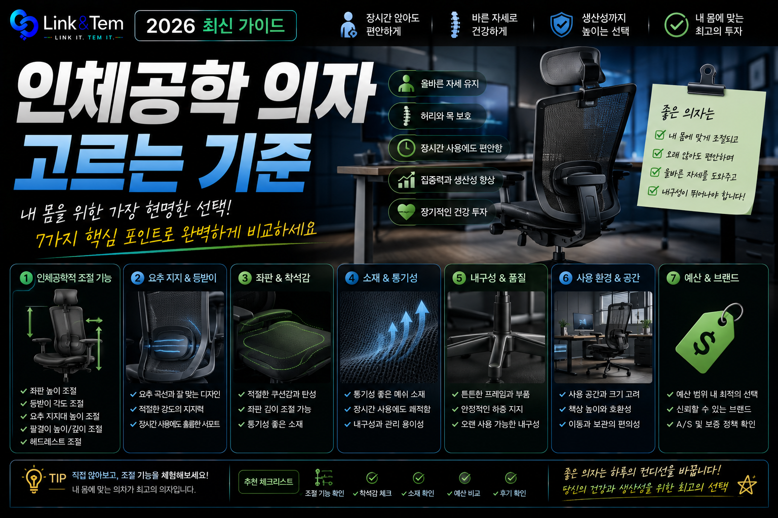 인체공학 의자 고르는 법 6가지｜허리 통증 줄이는 사무용 의자 선택 가이드