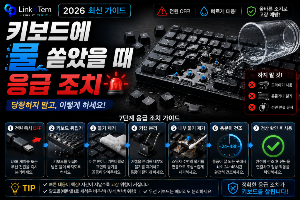 키보드 물 쏟았을 때 대처법, 30초 골든타임 응급조치 7단계