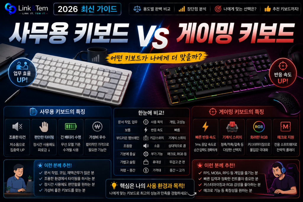 사무용 게이밍 키보드 차이 3가지｜폴링레이트·롤오버·소음까지 한 번에 비교