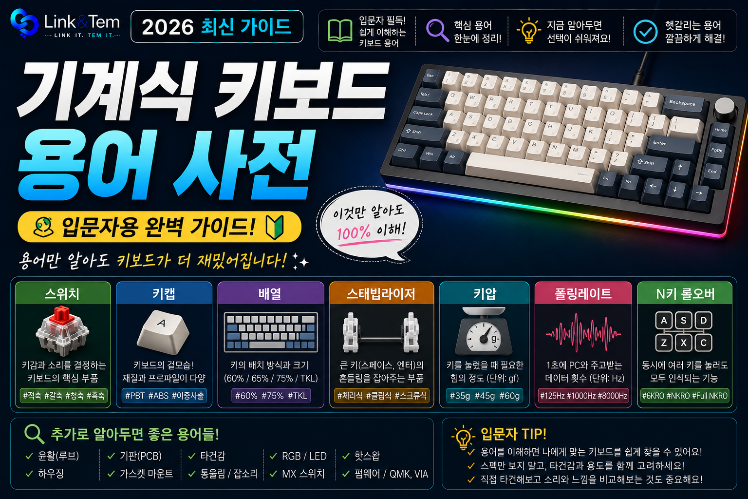 기계식 키보드 용어 30가지|입문자를 위한 축·키캡·기판 가이드