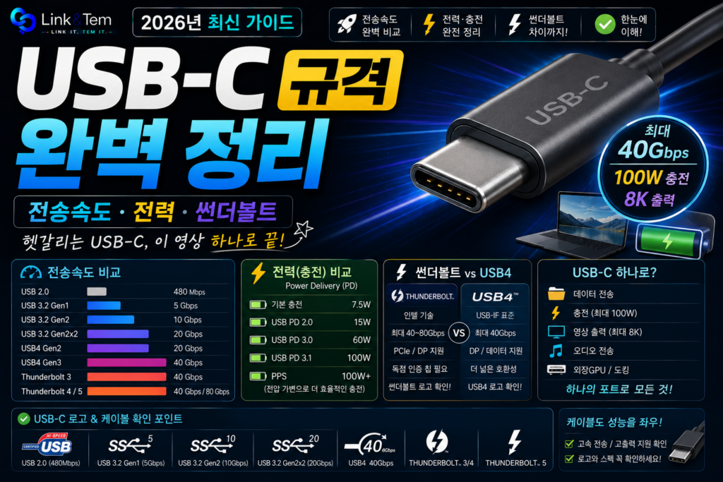 USB-C 규격 완벽 정리｜전송속도·전력·썬더볼트 5까지 한 번에 끝내는 5분 총정리