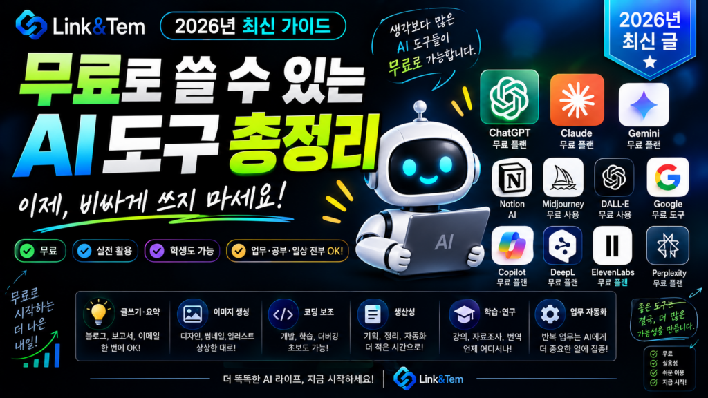 무료 AI 도구 비교 이미지, ChatGPT·Claude·Gemini·Perplexity 로고