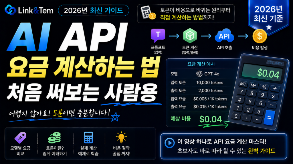 API 요금 계산 예시 이미지, 토큰 단가 비교표