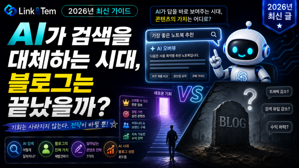 AI 검색 시대 블로그 트래픽 변화와 GEO 생존 전략을 보여주는 인포그래픽 이미지