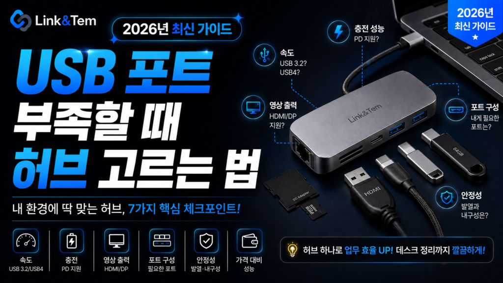 USB 허브를 노트북에 연결해 포트를 확장하는 모습, USB 허브 고르는 법 가이드