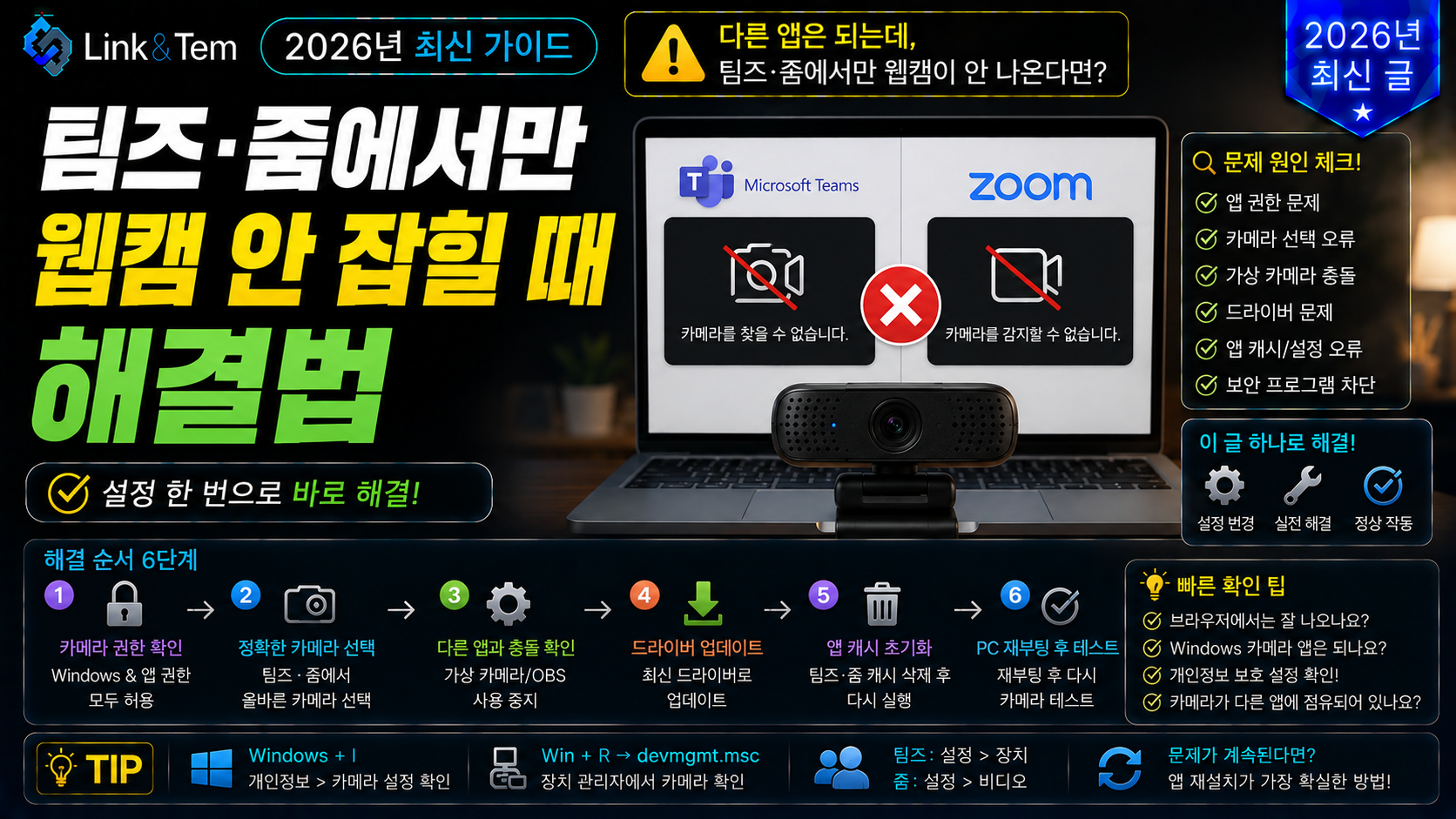 팀즈 줌 웹캠 안잡힘 문제를 해결하는 윈도우 카메라 설정 화면