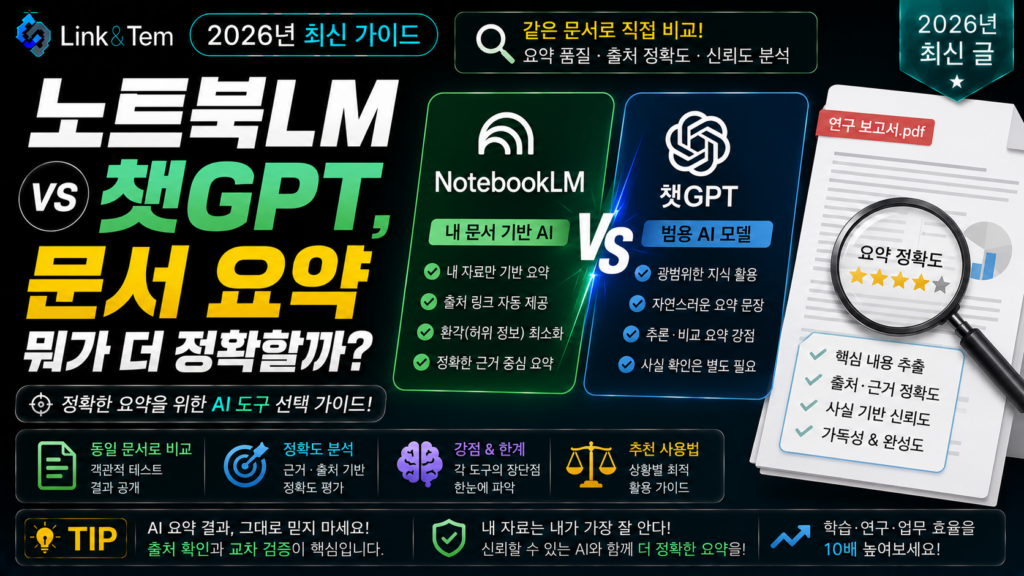노트북LM 챗GPT 비교 문서 요약 정확도 차이를 보여주는 대표 이미지