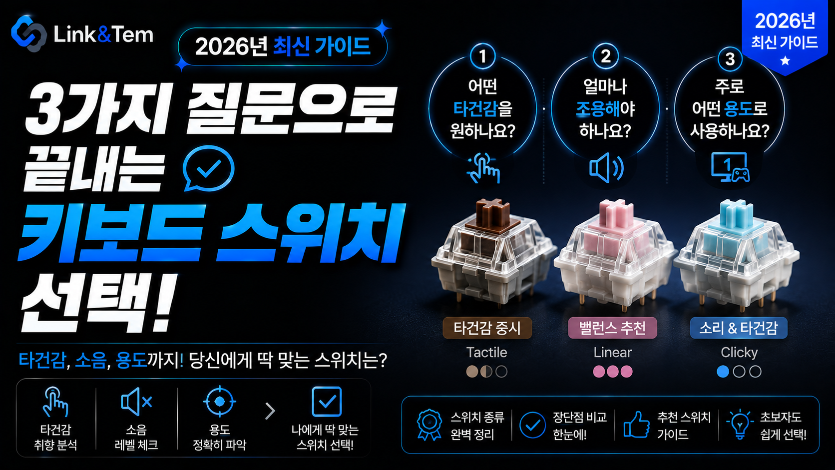 키보드 스위치 선택 가이드 - 리니어 택타일 클리키 스위치 비교 이미지
