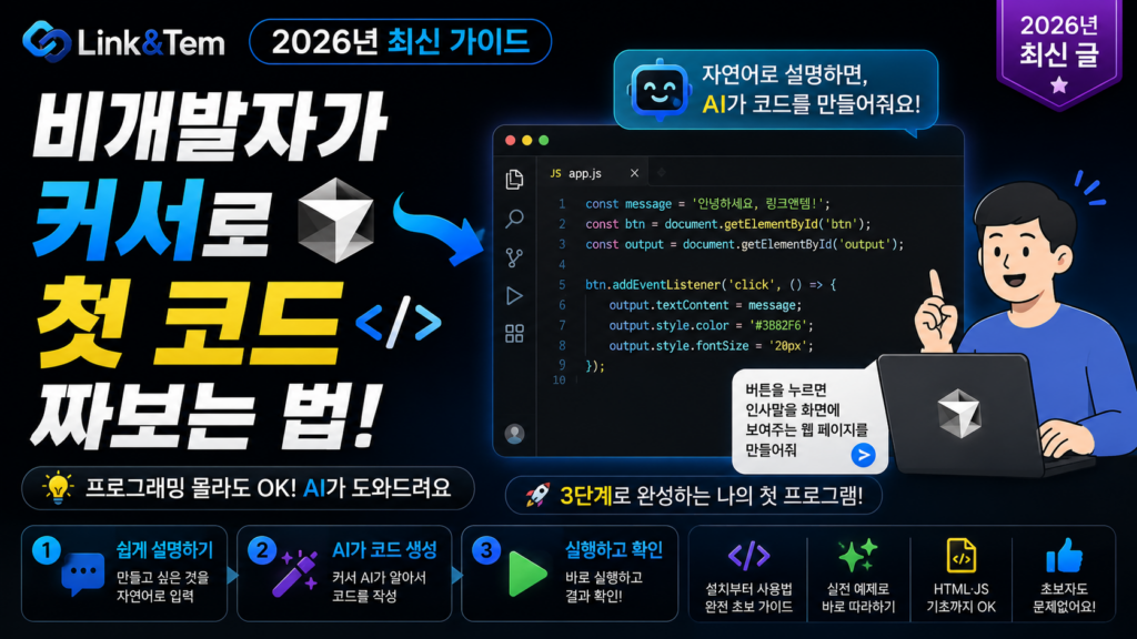 비개발자를 위한 커서 코딩 입문 가이드 - 채팅으로 코드를 만드는 커서 에디터 화면