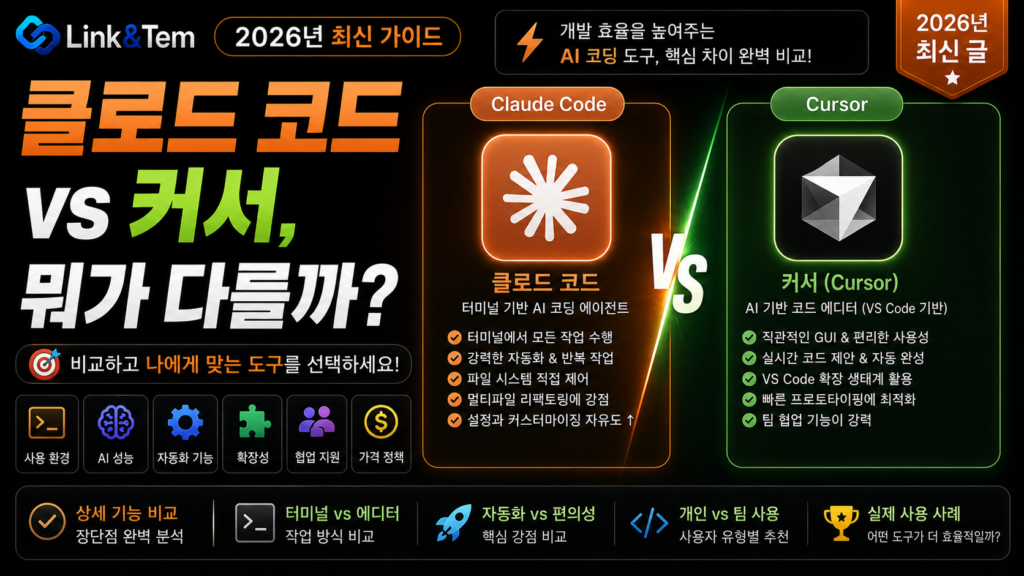 클로드 코드 커서 차이를 보여주는 개발 도구 비교 이미지